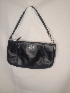 BLack Coach Colette Pleated Leather Wristlet